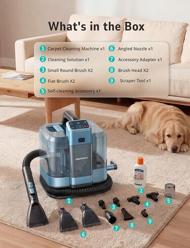 ماكينة تنظيف السجاد متعددة الوظائف Aspiron 20KPA/1600W، منظف بخار احترافي، 9 فرش، خزان مياه 1.7 لتر، محلول تنظيف 300 مل، سلك 5 متر، للسجاد والأريكة وبقع الحيوانات الأليفة والمراتب والأثاث والسيارة in Kuwait