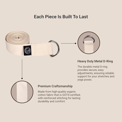 Tharie Organic Cotton Yoga Strap, GOTS Certified, Adjustable D-Ring, Soft & Durable Stretching Strap for Yoga, Pilates & Physical Therapy, 250 cm in Saudi Arabia