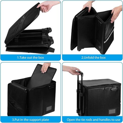 Fireproof File Box with Wheels and Telescopic Handle, Foldable Utility Cart Folding Portable Rolling Crate, Fireproof Document Organizer File Cabinet for Travel Office Use in Kuwait