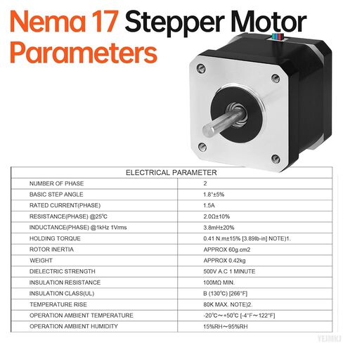 Nema 17 Stepper Motor 1.8‌°‌ 2 Phase High Torque 0.41Nm(58.06oz·in) Bipolar 42x40mm 1.5A 2.0Ω 4-Wire Shaft 24mm φ5mm 42 Stepper Motor Cable 1M for 3D Printer DIY Robot CNC Machine in Kuwait