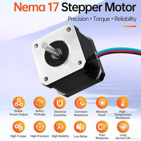 Nema 17 Stepper Motor 1.8‌°‌ 2 Phase High Torque 0.41Nm(58.06oz·in) Bipolar 42x40mm 1.5A 2.0Ω 4-Wire Shaft 24mm φ5mm 42 Stepper Motor Cable 1M for 3D Printer DIY Robot CNC Machine in Kuwait