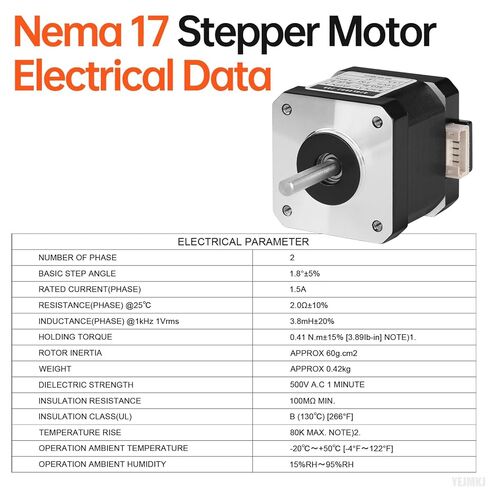 5Pack Nema 17 Stepper Motor 2 Phase 1.8‌°‌ 0.41Nm(58.06oz·in) High Torque Bipolar 40mm 1.5A 2.0Ω 4-Wire Shaft 24mm φ5mm 42 Stepper Motor Cable 1M for 3D Printer CNC DIY Robot Machine in Kuwait