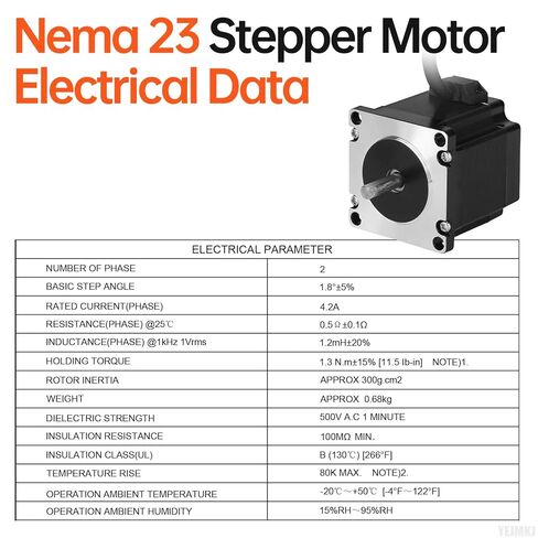Nema 23 Stepper Motor 2 Phase 1.8‌°‌ 1.3Nm(184.1oz·in) High Torque Bipolar 55mm 4.2A 0.5Ω 4-Wire Shaft 21mm φ6.35mm 57 Stepper Motor Cable 1M for CNC Mill Lathe 3D Printer DIY Robot. in Kuwait
