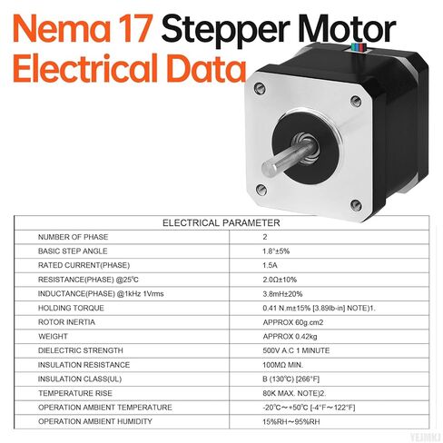 3Pack Nema 17 Stepper Motor 2 Phase 1.8‌°‌ 0.41Nm(58.06oz·in) High Torque Bipolar 40mm 2.0Ω 1.5A 4-Lead Shaft 24mm φ5mm 42 Stepper Motor Cable 1M for 3D Printer DIY Robot CNC Machine in Kuwait