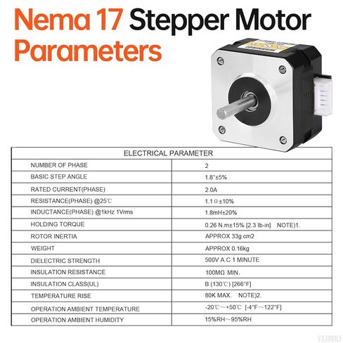 10Pack Nema 17 Stepper Motor 2 Phase 1.8‌°‌ 0.26Nm(36.82oz·in) High Torque Bipolar 26mm 2.0A 1.1Ω 4-Lead Shaft 24mm φ5mm 42 Stepper Motor Cable 1M for 3D Printer DIY Robot CNC Machine in Kuwait