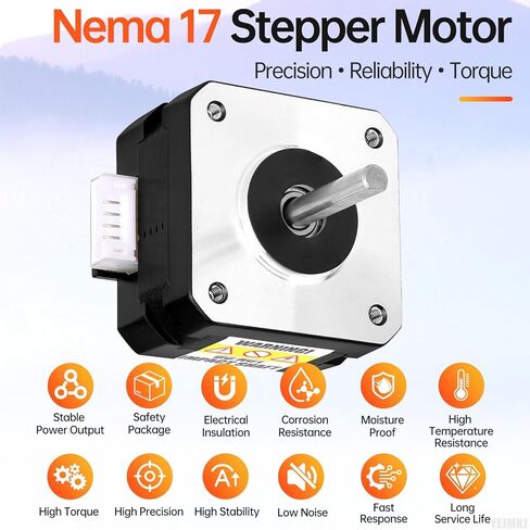 10Pack Nema 17 Stepper Motor 2 Phase 1.8‌°‌ 0.26Nm(36.82oz·in) High Torque Bipolar 26mm 2.0A 1.1Ω 4-Lead Shaft 24mm φ5mm 42 Stepper Motor Cable 1M for 3D Printer DIY Robot CNC Machine in Kuwait