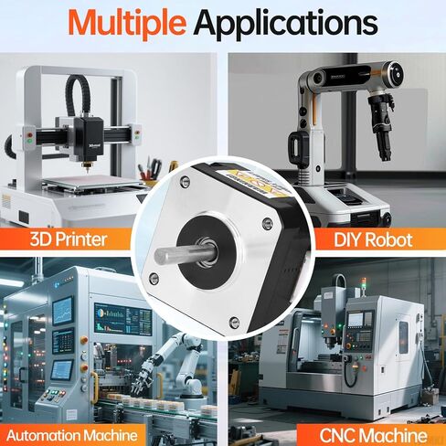 10Pack Nema 17 Stepper Motor 2 Phase 1.8‌°‌ 0.26Nm(36.82oz·in) High Torque Bipolar 26mm 2.0A 1.1Ω 4-Lead Shaft 24mm φ5mm 42 Stepper Motor Cable 1M for 3D Printer DIY Robot CNC Machine in Kuwait