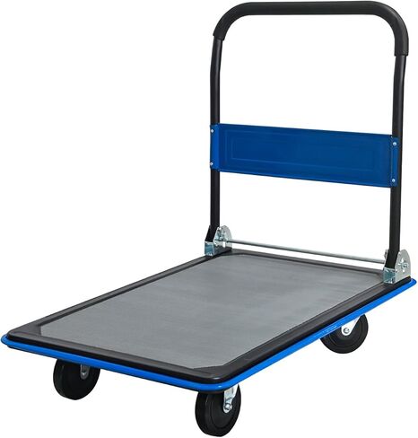 عربة مسطحة زرقاء كبيرة الحجم بوزن 660 رطل، منصة فولاذية قابلة للطي مع عجلات دوارة 360 درجة، شاحنة يدوية صامتة للمستودع والمنزل in Kuwait