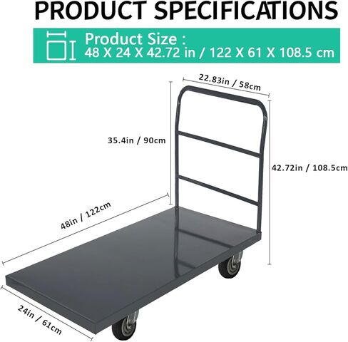 Heavy Duty Platform Truck Moving Flatbed Cart, 2000 LBS Dolly Cart Flatform with Wheels and Handle,48"x24"Push Dolly, Steel Flatbed Cart for Luggage Moving, Shopping (48"x24") in Kuwait