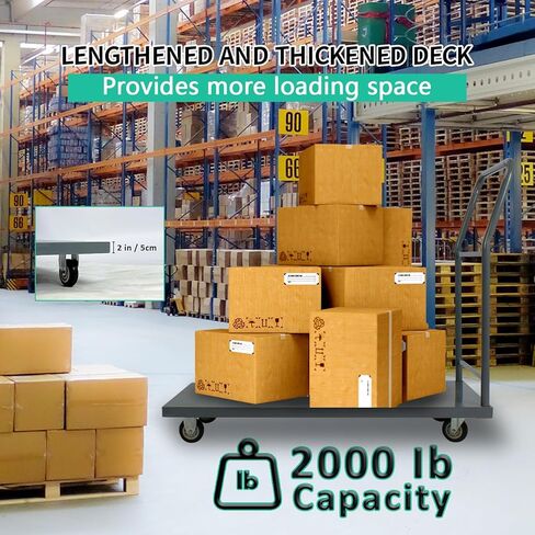 Heavy Duty Platform Truck Moving Flatbed Cart, 2000 LBS Dolly Cart Flatform with Wheels and Handle,48"x24"Push Dolly, Steel Flatbed Cart for Luggage Moving, Shopping (48"x24") in Kuwait