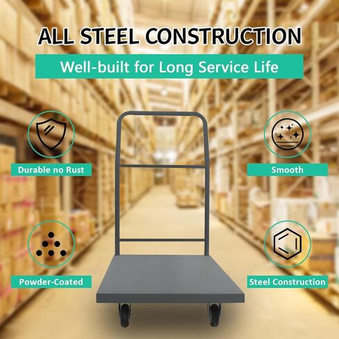 Heavy Duty Platform Truck Moving Flatbed Cart, 2000 LBS Dolly Cart Flatform with Wheels and Handle,48"x24"Push Dolly, Steel Flatbed Cart for Luggage Moving, Shopping (48"x24") in Kuwait