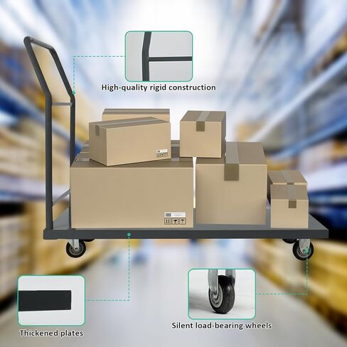 Heavy Duty Platform Truck Moving Flatbed Cart, 2000 LBS Dolly Cart Flatform with Wheels and Handle,48"x24"Push Dolly, Steel Flatbed Cart for Luggage Moving, Shopping (48"x24") in Kuwait
