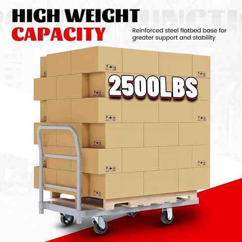 ECOTRIC Heavy-Duty Platform Truck Cart 2500 LBS Capacity Steel Flatbed Dolly Carts, 48" L x 24" W Hand Push Truck w/360 Degree Swivel Brake Wheel Movable Utility Push Cart for Luggage Moving, Shopping in Saudi Arabia