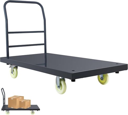 Heavy-Duty Platform Truck, 2500 LBS Steel Flatbed Cart, 47" L X 24" W X 32" H Flat Dollies, Hand Trucks with 5" Nylon Casters, Movable Utility Push Carts for Luggage Moving, Shopping in Kuwait