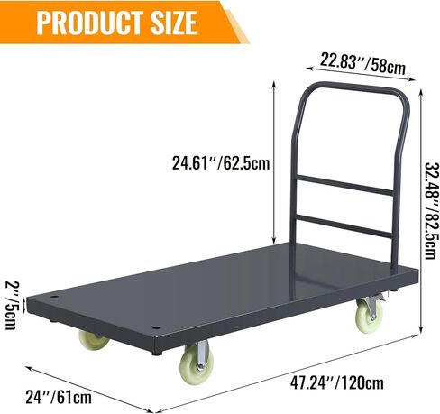 Heavy-Duty Platform Truck, 2500 LBS Steel Flatbed Cart, 47" L X 24" W X 32" H Flat Dollies, Hand Trucks with 5" Nylon Casters, Movable Utility Push Carts for Luggage Moving, Shopping in Kuwait