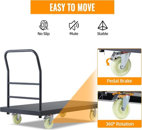 Heavy-Duty Platform Truck, 2500 LBS Steel Flatbed Cart, 47" L X 24" W X 32" H Flat Dollies, Hand Trucks with 5" Nylon Casters, Movable Utility Push Carts for Luggage Moving, Shopping in Kuwait