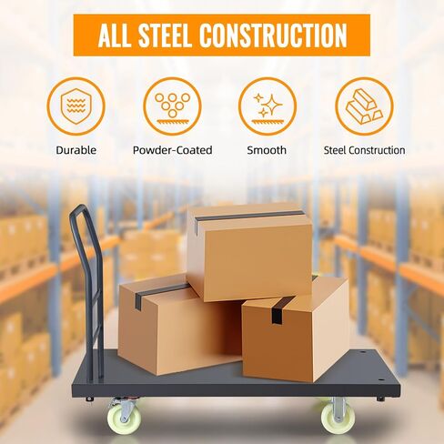 Heavy-Duty Platform Truck, 2500 LBS Steel Flatbed Cart, 47" L X 24" W X 32" H Flat Dollies, Hand Trucks with 5" Nylon Casters, Movable Utility Push Carts for Luggage Moving, Shopping in Kuwait