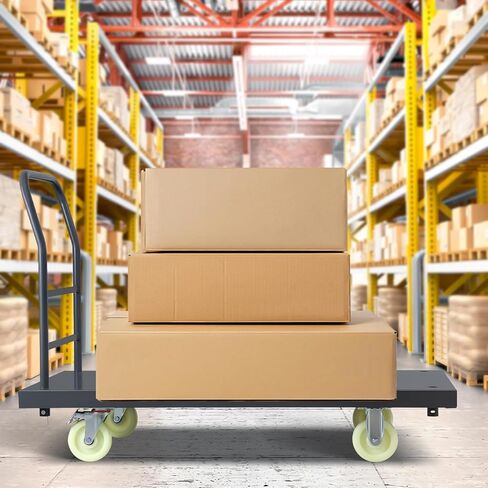 Heavy-Duty Platform Truck, 2500 LBS Steel Flatbed Cart, 47" L X 24" W X 32" H Flat Dollies, Hand Trucks with 5" Nylon Casters, Movable Utility Push Carts for Luggage Moving, Shopping in Kuwait