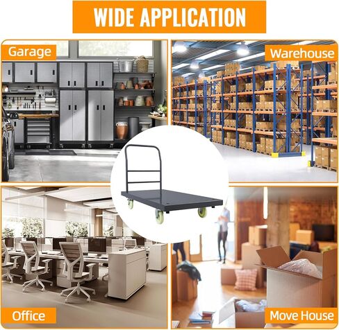 Heavy-Duty Platform Truck, 2500 LBS Steel Flatbed Cart, 47" L X 24" W X 32" H Flat Dollies, Hand Trucks with 5" Nylon Casters, Movable Utility Push Carts for Luggage Moving, Shopping in Kuwait