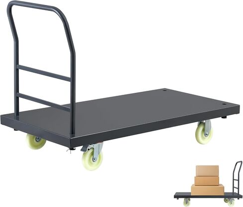 Heavy-Duty Platform Truck, 2500 LBS Steel Flatbed Cart, 47" L X 24" W X 32" H Flat Dollies, Hand Trucks with 5" Nylon Casters, Movable Utility Push Carts for Luggage Moving, Shopping in Kuwait