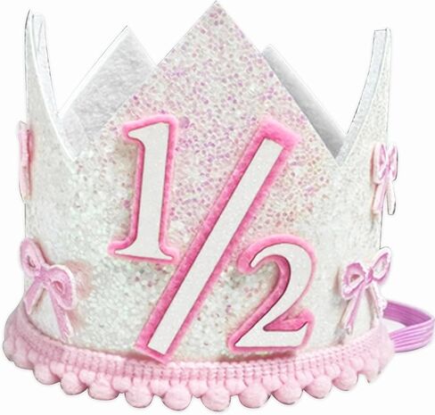 JeVenis Bow Half Birthday Hat Pink 1/2 Birthday Hat Crown Half Year Decoration Party Supplies in Kuwait