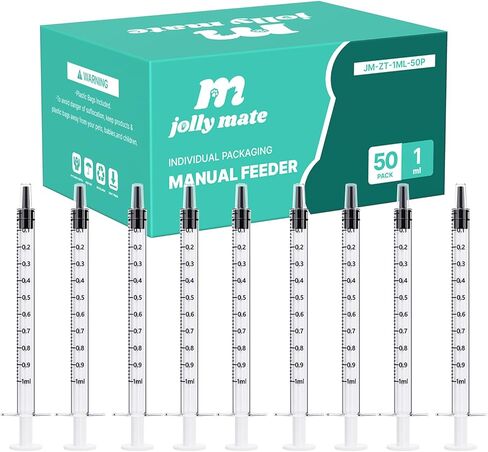 JollyMate 50 Pack 3ml Syringes for Liquid, 3cc Oral Syringes without Needle with Cap Individually Wrapped for Pet Feeding, Scientific Labs, Measuring Liquids, Oil & Glue Dispenser in Saudi Arabia