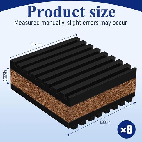 حصائر عازلة للصوت من الفلين وأقدام عازلة للصوت من الفينيل، 2 بوصة × 2 بوصة × 7/8 بوصة لمكبرات الصوت الدوارة ومكبرات الصوت ومشغلات التسجيل وعزل الاهتزاز وتقليل الضوضاء (8 عبوات) in Kuwait
