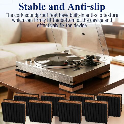 حصائر عازلة للصوت من الفلين وأقدام عازلة للصوت من الفينيل، 2 بوصة × 2 بوصة × 7/8 بوصة لمكبرات الصوت الدوارة ومكبرات الصوت ومشغلات التسجيل وعزل الاهتزاز وتقليل الضوضاء (8 عبوات) in Kuwait