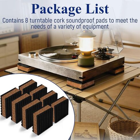 حصائر عازلة للصوت من الفلين وأقدام عازلة للصوت من الفينيل، 2 بوصة × 2 بوصة × 7/8 بوصة لمكبرات الصوت الدوارة ومكبرات الصوت ومشغلات التسجيل وعزل الاهتزاز وتقليل الضوضاء (8 عبوات) in Kuwait