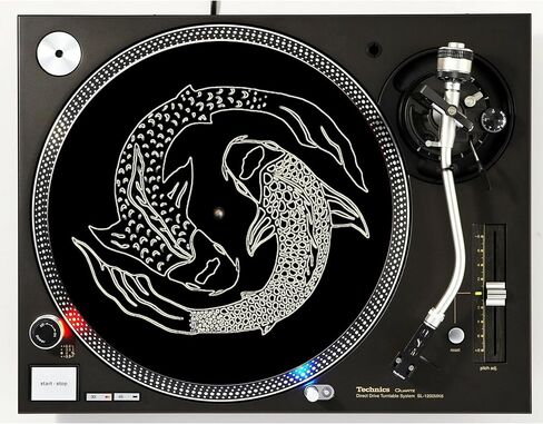 DJ Black And Cream Koi Fish #1 Japanese Scratch Pad 1200 Vinyl Memorabilia 12" inch Slip Mat Turntable Slipmat DJ Platter Pad x1 in Saudi Arabia