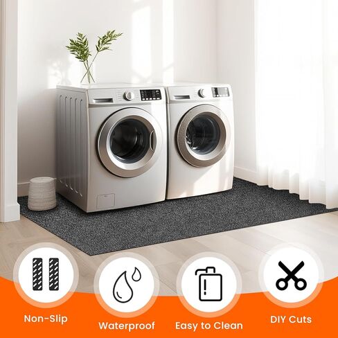 سجادة سميكة 9 مم تحت الغسالة، 63 بوصة طول × 36 بوصة عرض، ممتصة للصدمات، تقلل من الضوضاء، سجادة أرضية غير قابلة للانزلاق مقطوعة بحرية للثلاجة، غسالة، مجفف، حماية أرضية مكيف الهواء المحمول (رمادي داكن) in Kuwait