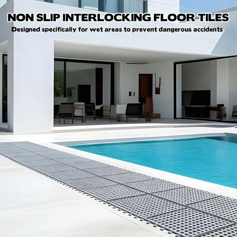 50 PCS Drainage Interlocking Tiles Bulk 11.8'' x 11.8'' Modular Interlocking Cushion Non Slip TPE Pool Deck Drain Mats with Drain Holes Splicing Garage Floor Tiles for Bathroom Kitchen Patio Pool Deck in Saudi Arabia