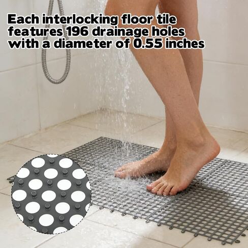 50 PCS Drainage Interlocking Tiles Bulk 11.8'' x 11.8'' Modular Interlocking Cushion Non Slip TPE Pool Deck Drain Mats with Drain Holes Splicing Garage Floor Tiles for Bathroom Kitchen Patio Pool Deck in Saudi Arabia