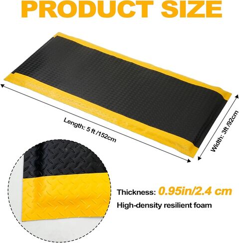 3 x 5 FT Industrial Anti Fatigue Mats, 15/16 Inch Thick Soft Sponge Ergonomic Mat, Nonslip Diamond Plate Work Mat, for Relieving Soreness in the Back and Legs in Saudi Arabia