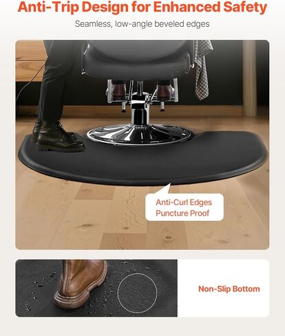 VEVOR Salon Mat for Hair Stylist, 3 x 4 FT Semi-Circle Salon Chair Mat, 1-inch Thickened Anti Fatigue Barber Shop Floor Mat with Round Cut Out, Easy-to-Clean PVC Surface & Anti-Trip Beveled Edges in Kuwait