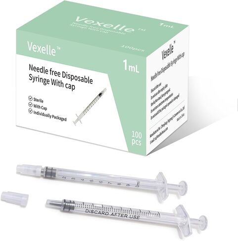 100 PCS 1ml Syringe with Cap for Liquid, Oral Syringe without Needle for Medicine Dropper, Colostrum Collector, Feeding Pets, Liquid Measuring, sterile Individually Sealed, Luer Slip in Kuwait