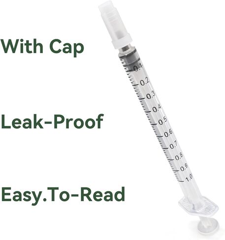 100 PCS 1ml Syringe with Cap for Liquid, Oral Syringe without Needle for Medicine Dropper, Colostrum Collector, Feeding Pets, Liquid Measuring, sterile Individually Sealed, Luer Slip in Kuwait