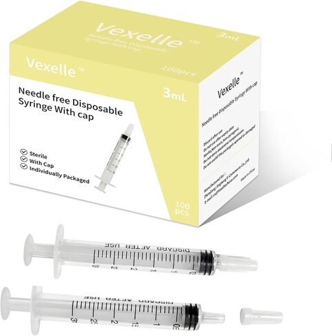 100 PCS 3ml Syringe with Cap for Liquid, Oral Syringe without Needle for Medicine Dropper, Colostrum Collector, Feeding Pets, Liquid Measuring, sterile Individually Sealed, Luer Slip in Kuwait