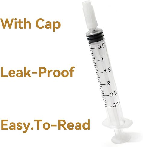 100 PCS 3ml Syringe with Cap for Liquid, Oral Syringe without Needle for Medicine Dropper, Colostrum Collector, Feeding Pets, Liquid Measuring, sterile Individually Sealed, Luer Slip in Kuwait