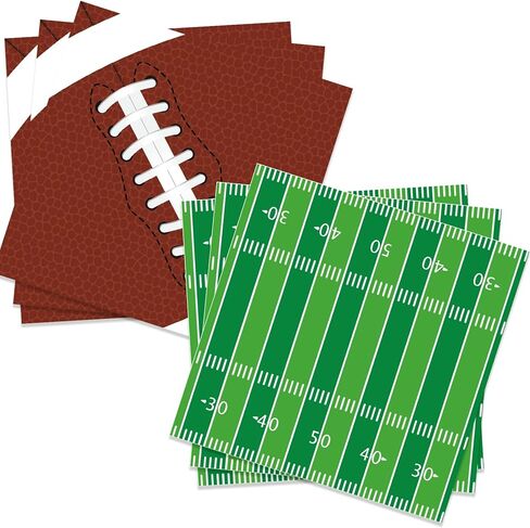Pack of 50, Football Paper Napkins, 25 Brown Football and 25 Green Field Design Disposable Cocktail Napkins for Sports Football Game Events Supplies Birthday Party Decorations, 13x13 Inches Unfolded in Kuwait