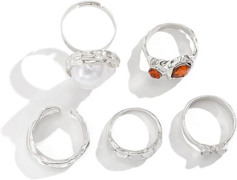 Chunky Gold Rings for Women Non Tarnish Statement Flower Ring Baroque Pearl Stackable Rings Set 6Pcs Chunky Jewelry in Kuwait