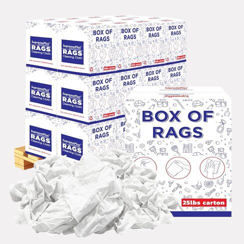 خرق تنظيف القمصان البيضاء المُعاد تدويرها (صندوق بوزن 25 رطلاً) - متجر الخرق السائبة للزيوت والبقع والشحوم والطلاء والتنظيف التلقائي، قطعة قماش قطنية بيضاء متعددة الأغراض in Kuwait