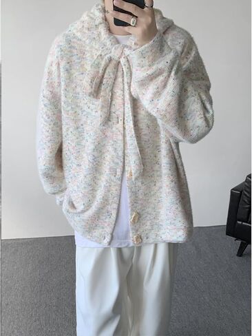 GURUNVANI Men Tie Hooded Cardigan Sweater Unisex Oversized Rainbow Speckled Knitted Coat in Saudi Arabia