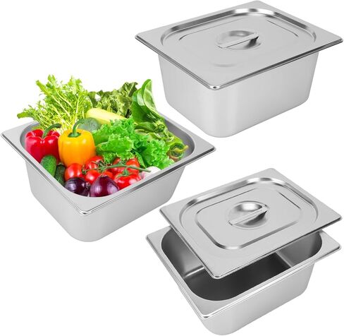 6 Pack 1/6 by 4-Inch Steam Table Pan,201 Stainless Steel Anti-Jamming Steam Pan for Catering, Buffet, Restaurant, Cake Shop, Kitchen in Kuwait
