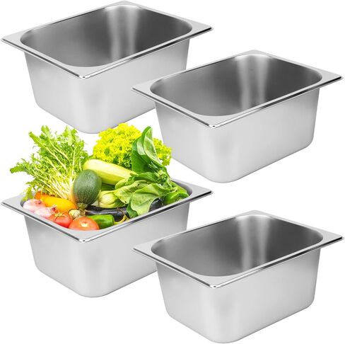 6 Pack 1/6 by 4-Inch Steam Table Pan,201 Stainless Steel Anti-Jamming Steam Pan for Catering, Buffet, Restaurant, Cake Shop, Kitchen in Kuwait
