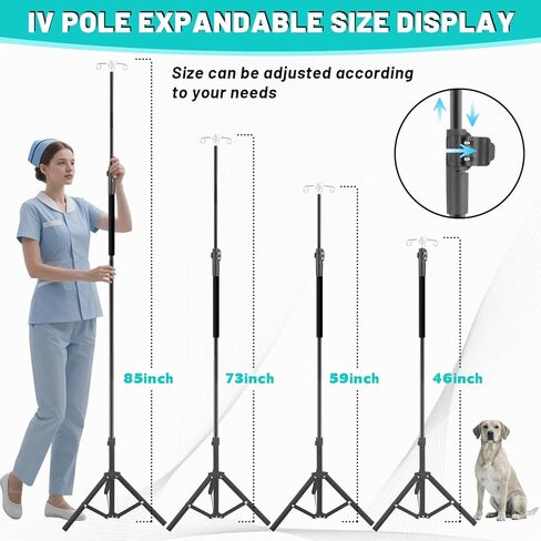 IV Pole Portable ، من 46 إلى 86 بوصة من التلسكوبية الرابع مع 4 IV حامل حقيبة تثبيت ترايبود الفولاذ المقاوم للصدأ التمديد القطب IV القطب مع أكياس ضخ المنظمين (أسود) in Kuwait