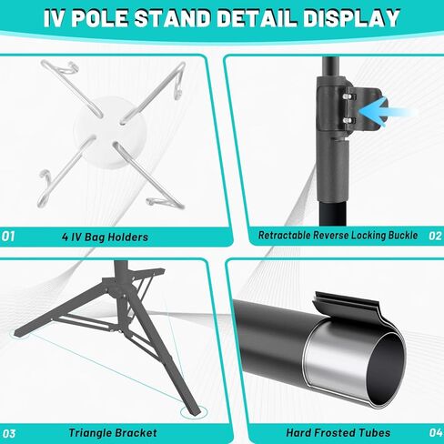 IV Pole Portable ، من 46 إلى 86 بوصة من التلسكوبية الرابع مع 4 IV حامل حقيبة تثبيت ترايبود الفولاذ المقاوم للصدأ التمديد القطب IV القطب مع أكياس ضخ المنظمين (أسود) in Kuwait
