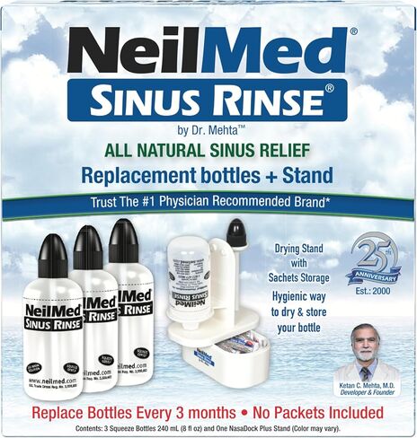 NeilMed Sinus Rinse Nasal Irrigation Bottles 3ct NasaDock Plus Drying Stand in Kuwait