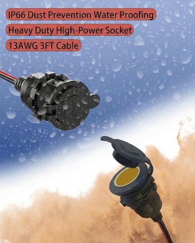 3FT 12V Fixed Thread Cigarette Lighter Socket Extension Cable, 12V Waterproof Outlet Socket Replacement 13AWG Heavy Duty Cable in Kuwait