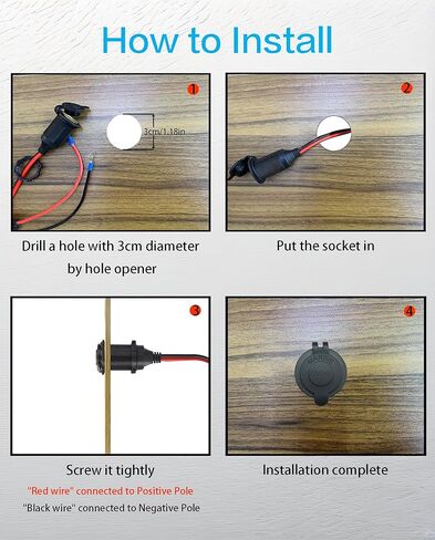 3FT 12V Fixed Thread Cigarette Lighter Socket Extension Cable, 12V Waterproof Outlet Socket Replacement 13AWG Heavy Duty Cable in Kuwait